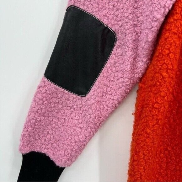 STAUD Scrabble Patchwork Effect Color Block Coat Jacket Size XS Rosebud Poppy - Picture 8 of 10
